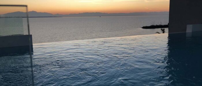 infinity view pool construction at a rooftop residence