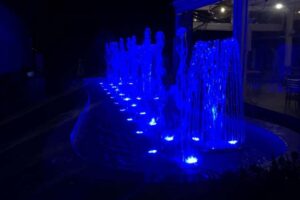 blue lights fountain